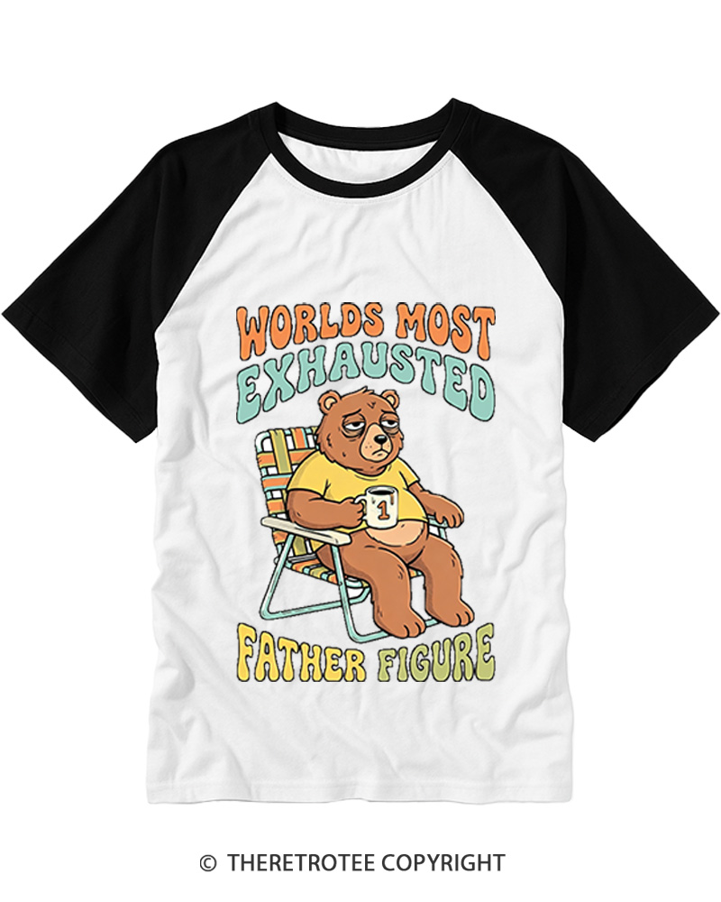 TheRetroTee Worlds Most Exhausted Father Figure 1970s Raglan Baseball T-Shirt