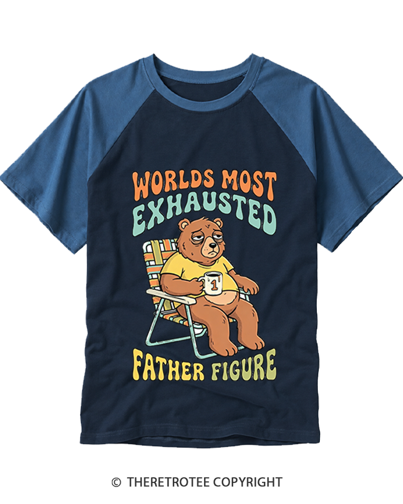 TheRetroTee Worlds Most Exhausted Father Figure 1970s Raglan Baseball T-Shirt