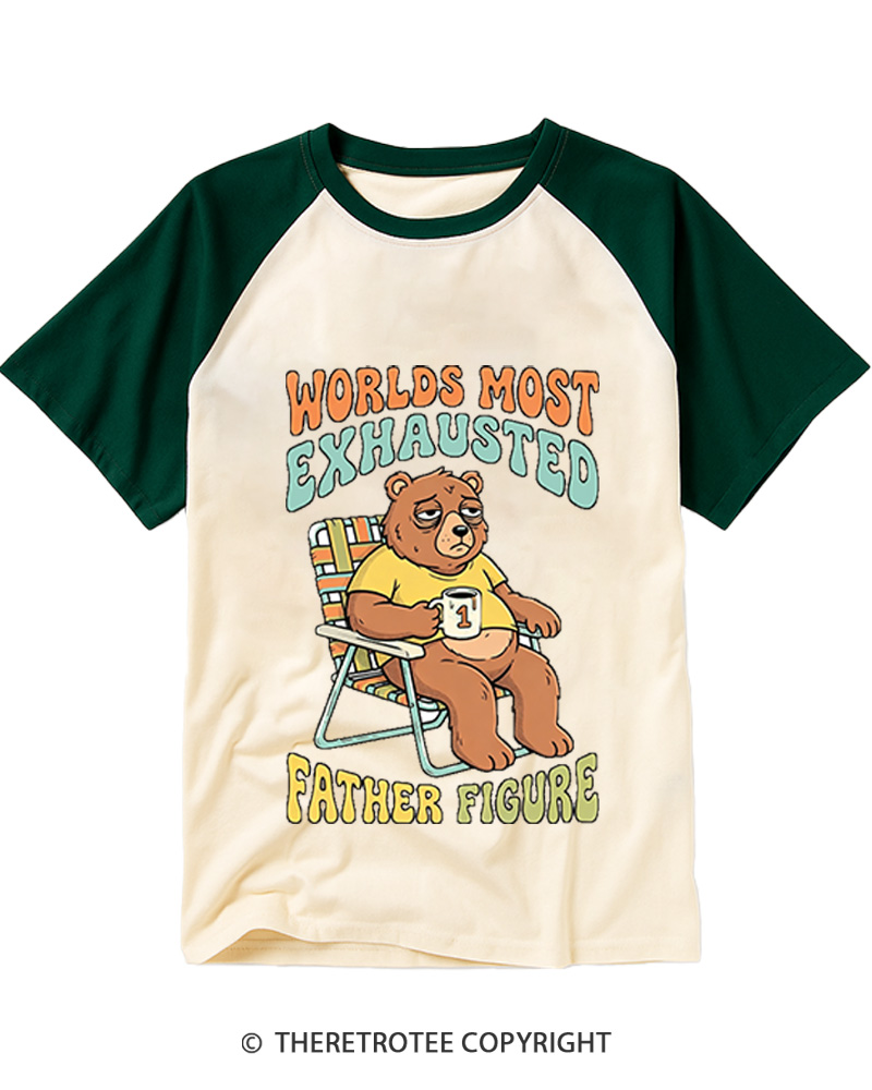 TheRetroTee Worlds Most Exhausted Father Figure 1970s Raglan Baseball T-Shirt