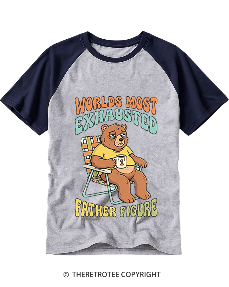 TheRetroTee Worlds Most Exhausted Father Figure 1970s Raglan Baseball T-Shirt