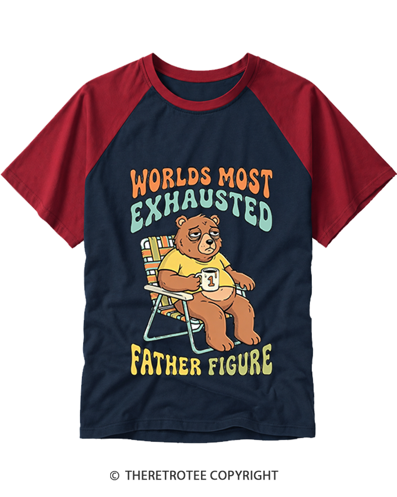 TheRetroTee Worlds Most Exhausted Father Figure 1970s Raglan Baseball T-Shirt