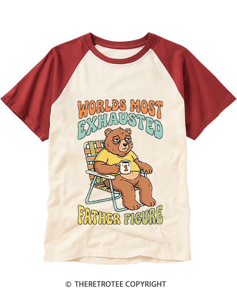 TheRetroTee Worlds Most Exhausted Father Figure 1970s Raglan Baseball T-Shirt