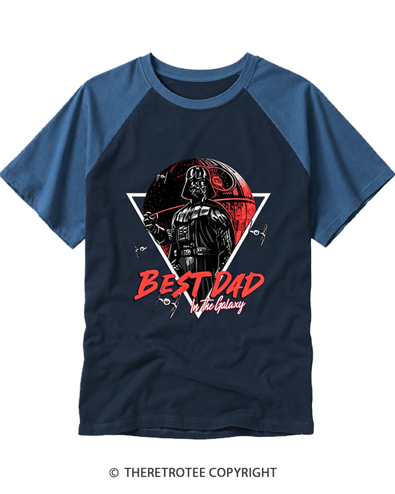 TheRetroTee Best Dad in the Galaxy 1970s Raglan Baseball T-Shirt