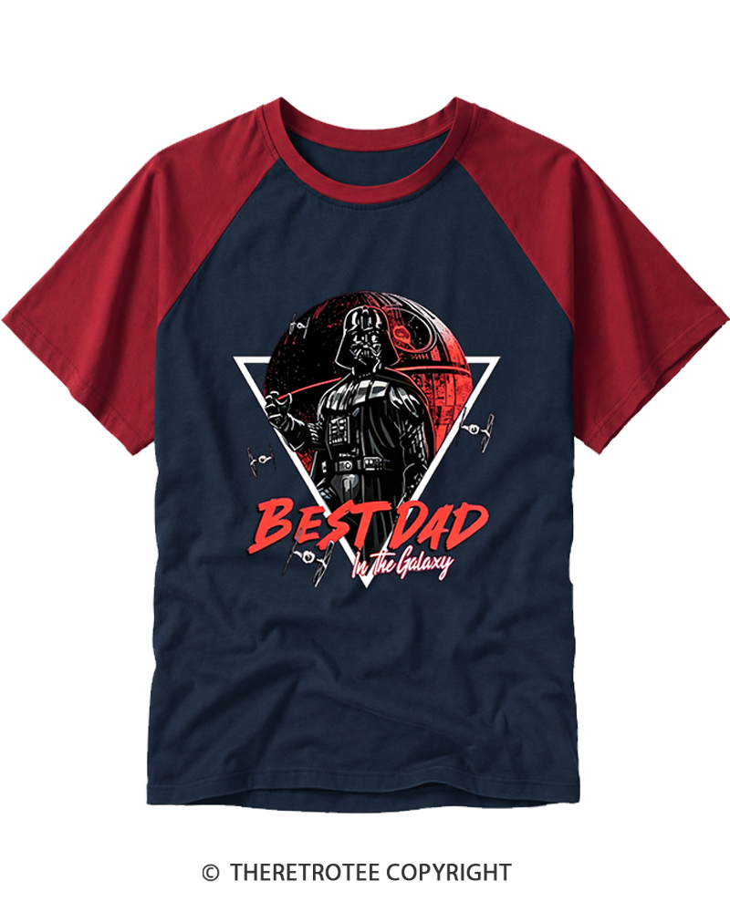 TheRetroTee Best Dad in the Galaxy 1970s Raglan Baseball T-Shirt