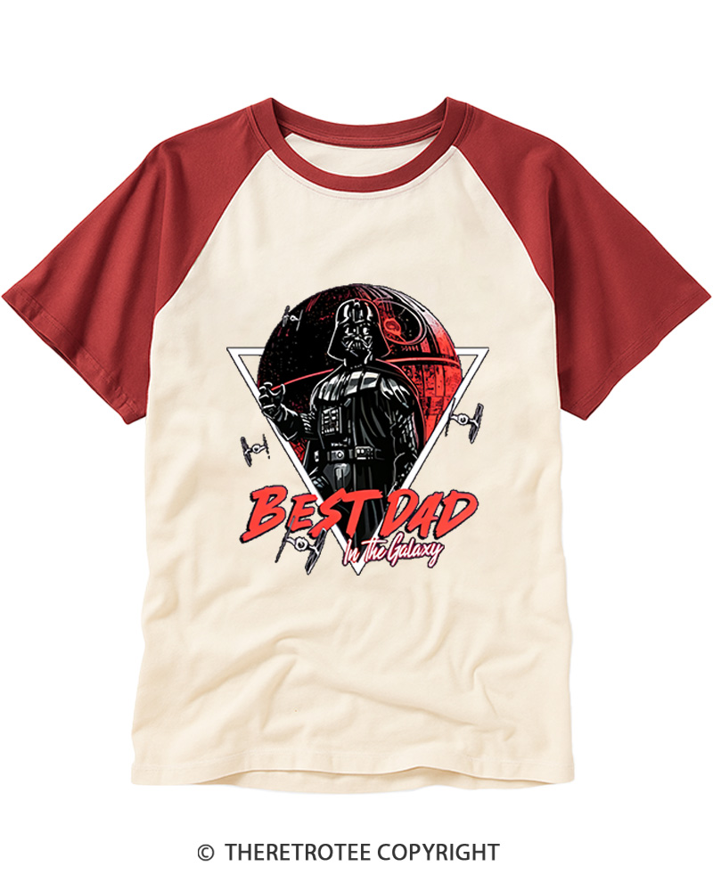 TheRetroTee Best Dad in the Galaxy 1970s Raglan Baseball T-Shirt