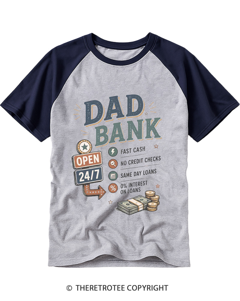 TheRetroTee Dad Bank Open 24 7 1950s Raglan Baseball T-Shirt