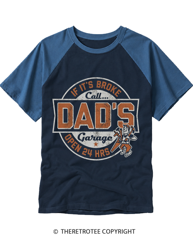 TheRetroTee Dad's Garage 1970s Raglan Baseball T-Shirt