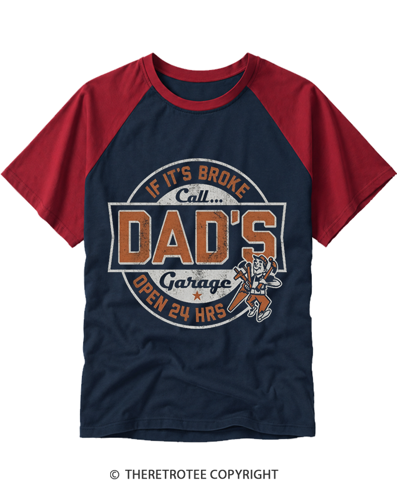 TheRetroTee Dad's Garage 1970s Raglan Baseball T-Shirt