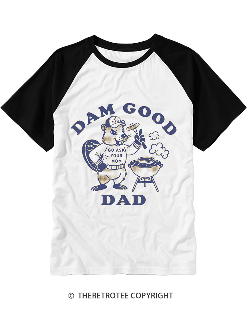 TheRetroTee Dam Good Dad 1980s Raglan Baseball T-Shirt