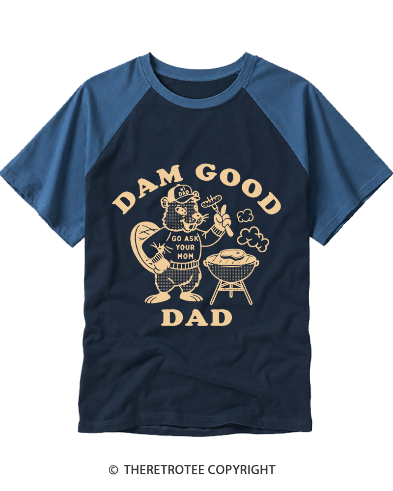 TheRetroTee Dam Good Dad 1980s Raglan Baseball T-Shirt