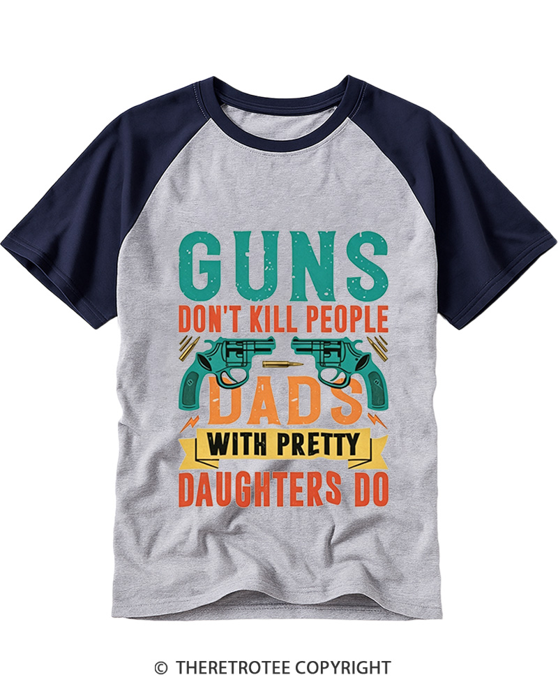 TheRetroTee Guns Don’t Kill People 1970s Raglan Baseball T-Shirt
