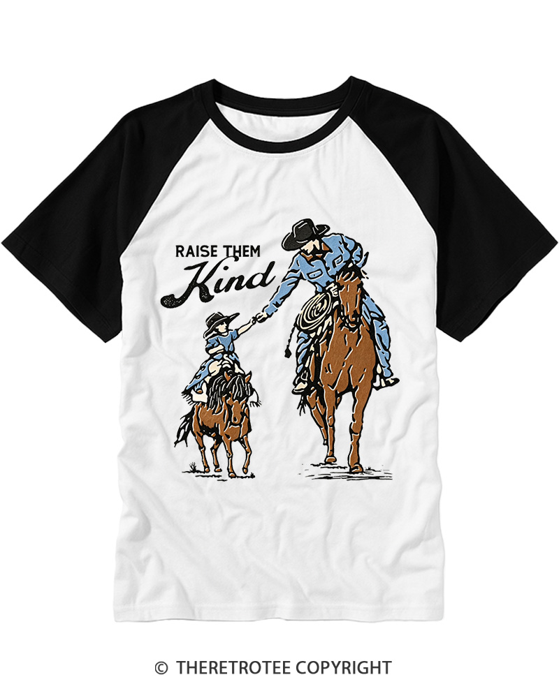 TheRetroTee Raise Them Kind Western 1950s Raglan Baseball T-Shirt