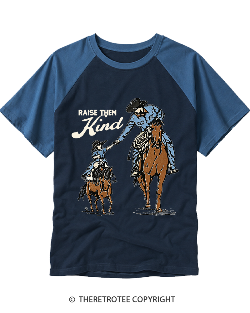 TheRetroTee Raise Them Kind Western 1950s Raglan Baseball T-Shirt