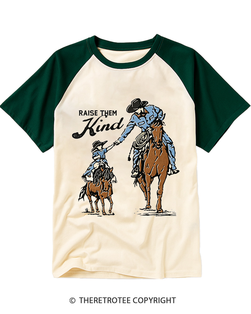 TheRetroTee Raise Them Kind Western 1950s Raglan Baseball T-Shirt