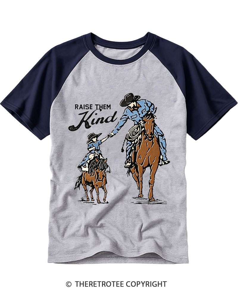 TheRetroTee Raise Them Kind Western 1950s Raglan Baseball T-Shirt