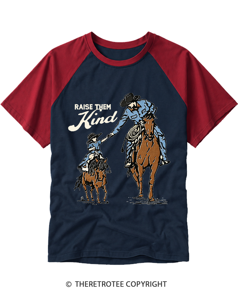 TheRetroTee Raise Them Kind Western 1950s Raglan Baseball T-Shirt
