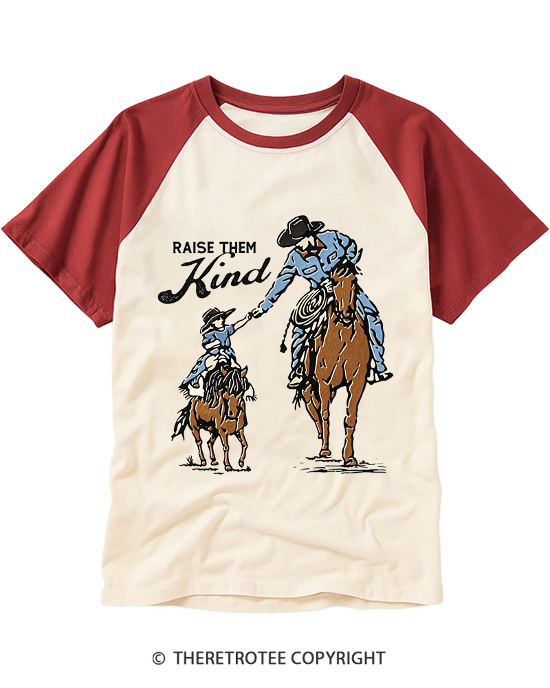 TheRetroTee Raise Them Kind Western 1950s Raglan Baseball T-Shirt