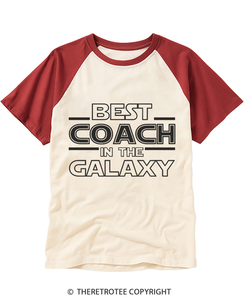 TheRetroTee Best Coach in the Galaxy Raglan Baseball T-Shirt