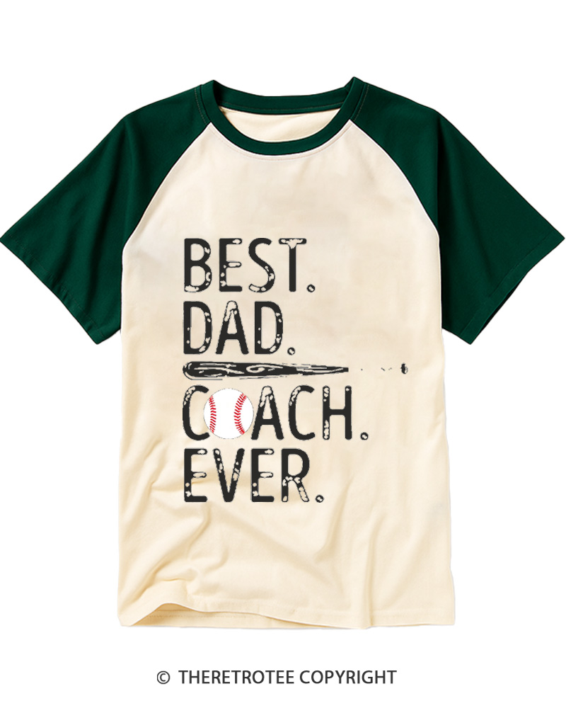 TheRetroTee Best Dad Coach Raglan Baseball T-Shirt