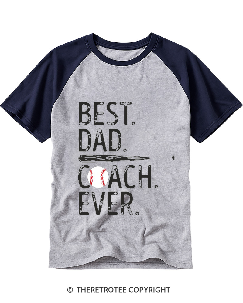 TheRetroTee Best Dad Coach Raglan Baseball T-Shirt