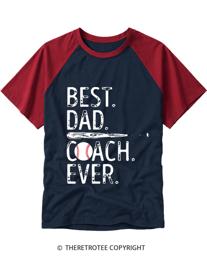TheRetroTee Best Dad Coach Raglan Baseball T-Shirt