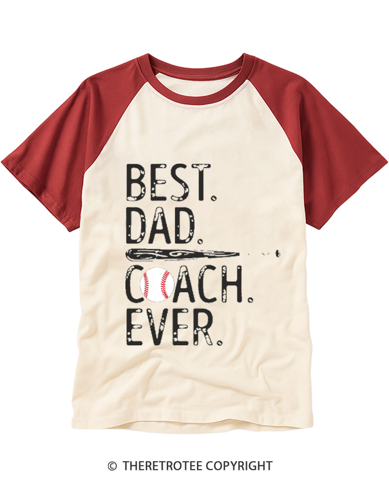 TheRetroTee Best Dad Coach Raglan Baseball T-Shirt