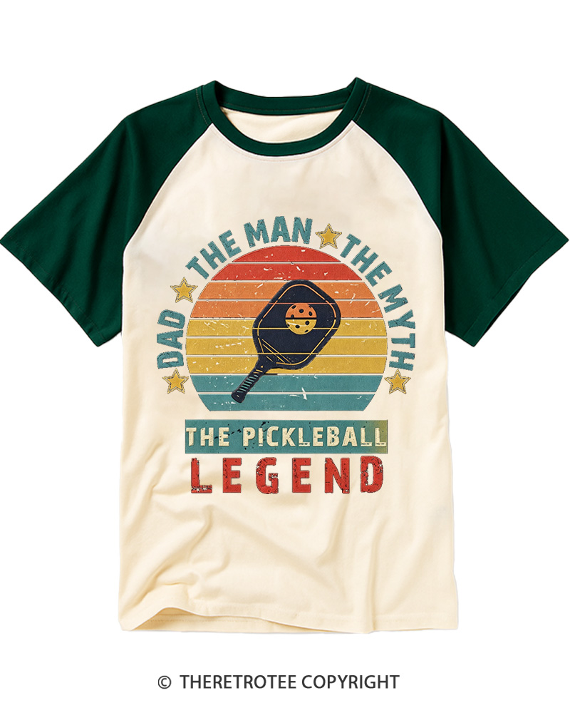 TheRetroTee Dad the Man the Myth the Pickleball Legend Raglan Baseball T-Shirt