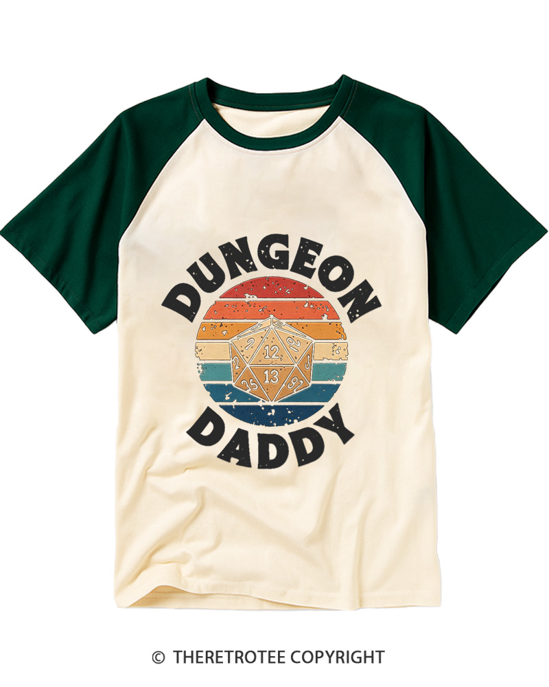 TheRetroTee Dungeon Daddy Fathers Day Raglan Baseball T-Shirt