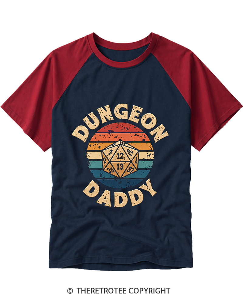 TheRetroTee Dungeon Daddy Fathers Day Raglan Baseball T-Shirt