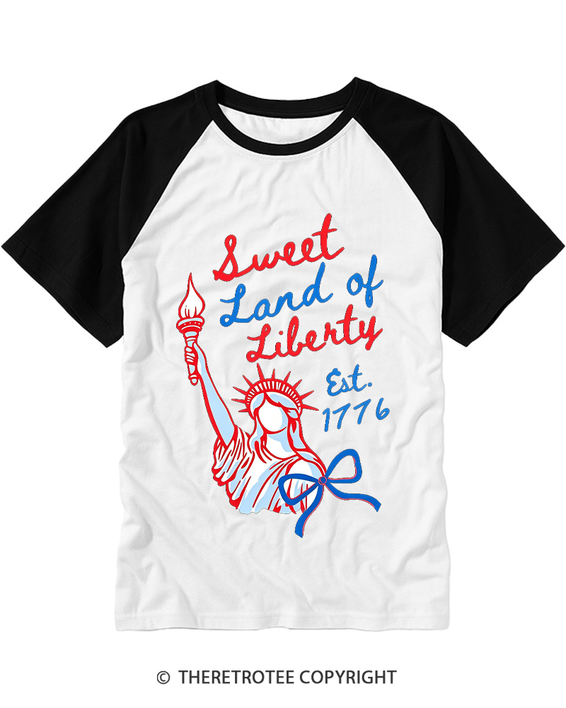 TheRetroTee Sweet Land of Liberty 1776 Raglan Baseball T-Shirt