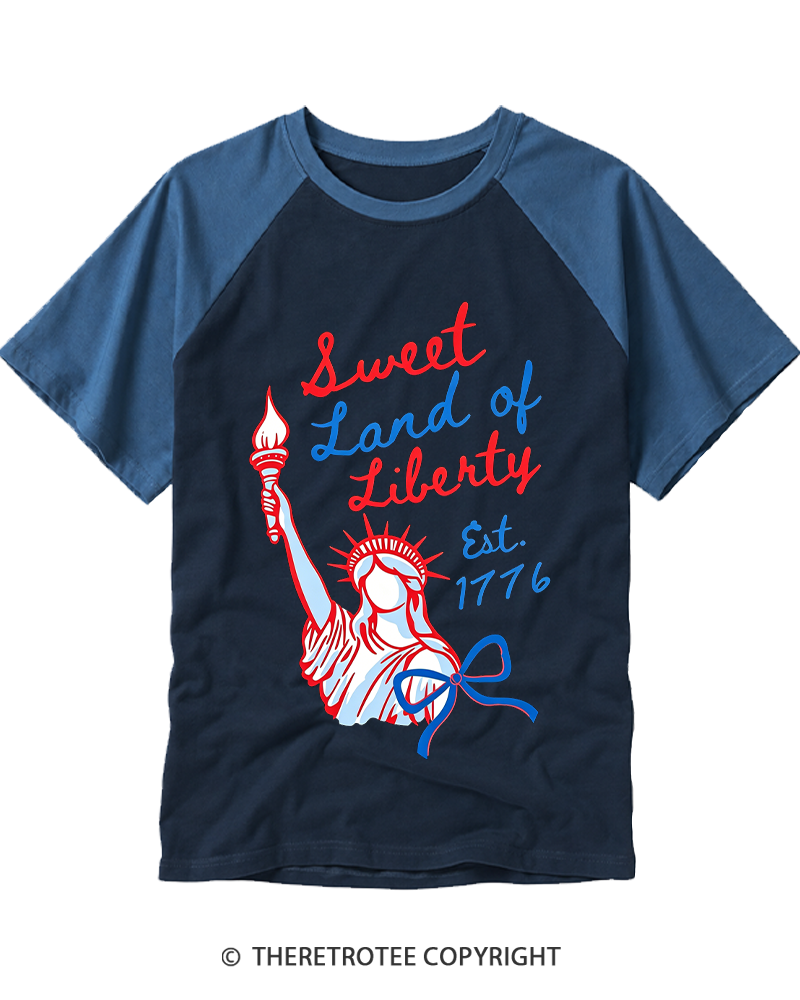 TheRetroTee Sweet Land of Liberty 1776 Raglan Baseball T-Shirt