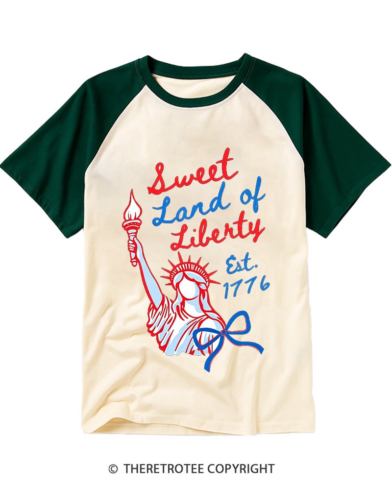 TheRetroTee Sweet Land of Liberty 1776 Raglan Baseball T-Shirt