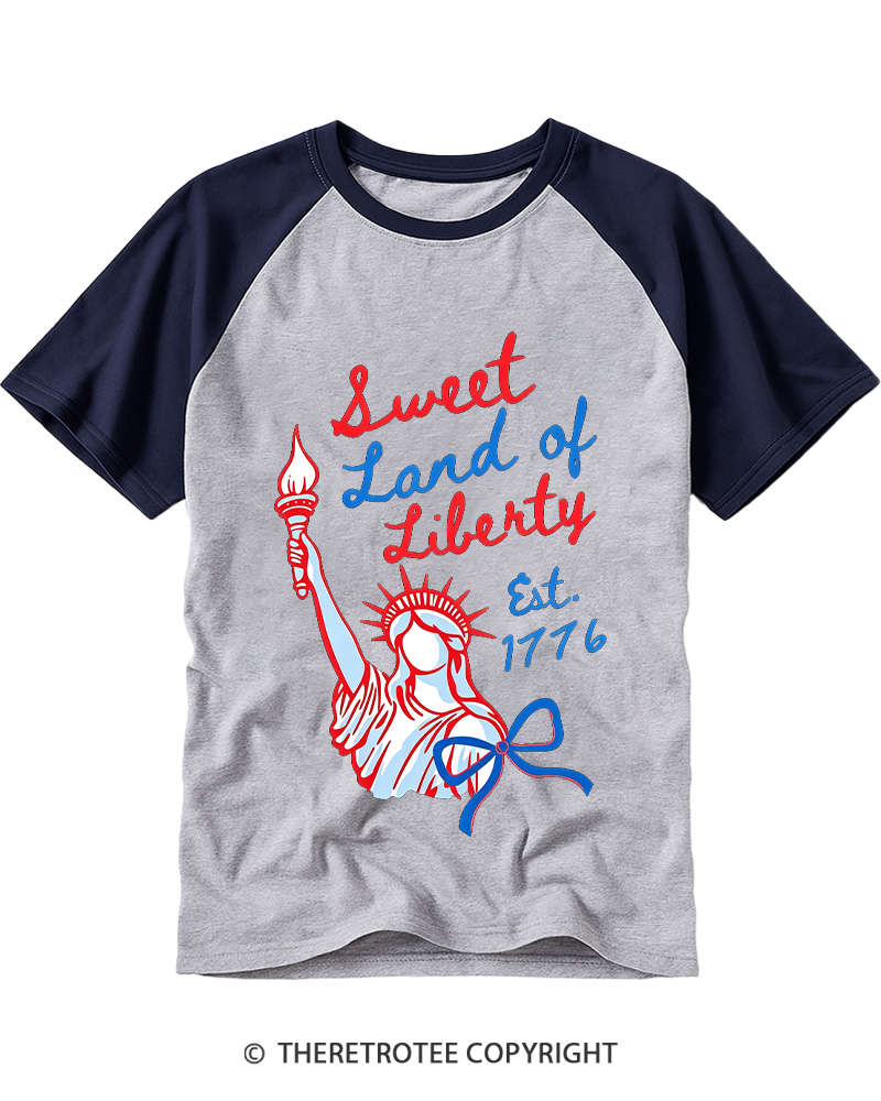 TheRetroTee Sweet Land of Liberty 1776 Raglan Baseball T-Shirt