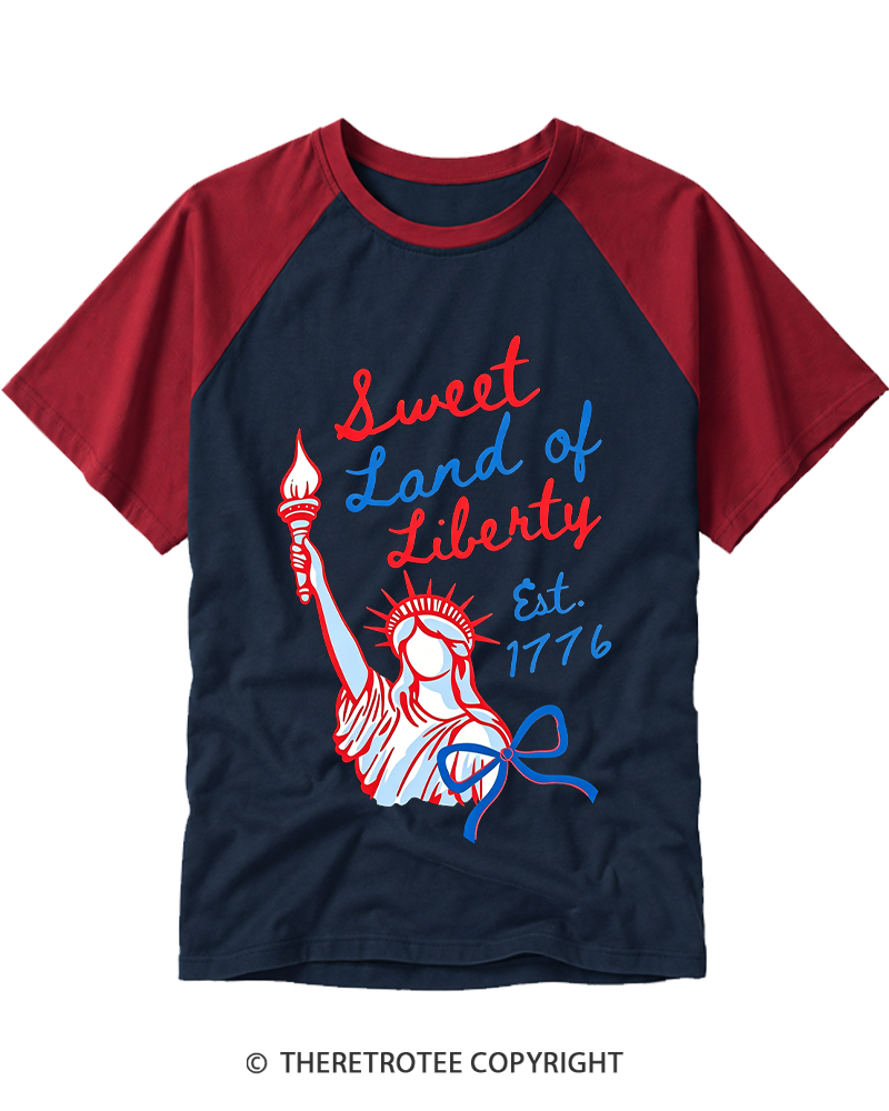 TheRetroTee Sweet Land of Liberty 1776 Raglan Baseball T-Shirt