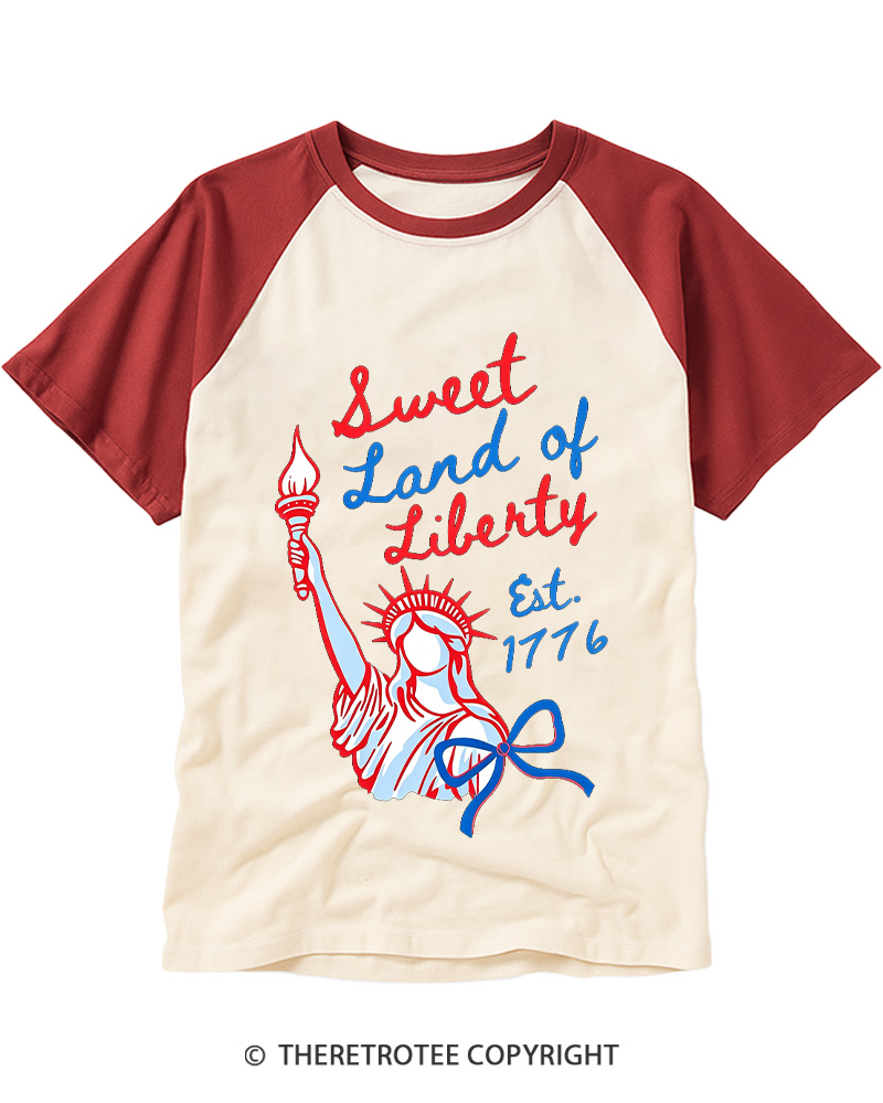TheRetroTee Sweet Land of Liberty 1776 Raglan Baseball T-Shirt