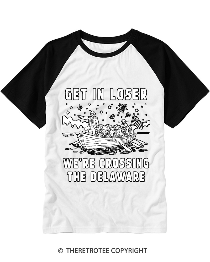 TheRetroTee We're Crossing the Delaware 1776 Raglan Baseball T-Shirt