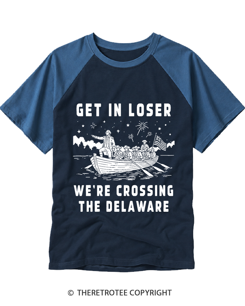 TheRetroTee We're Crossing the Delaware 1776 Raglan Baseball T-Shirt