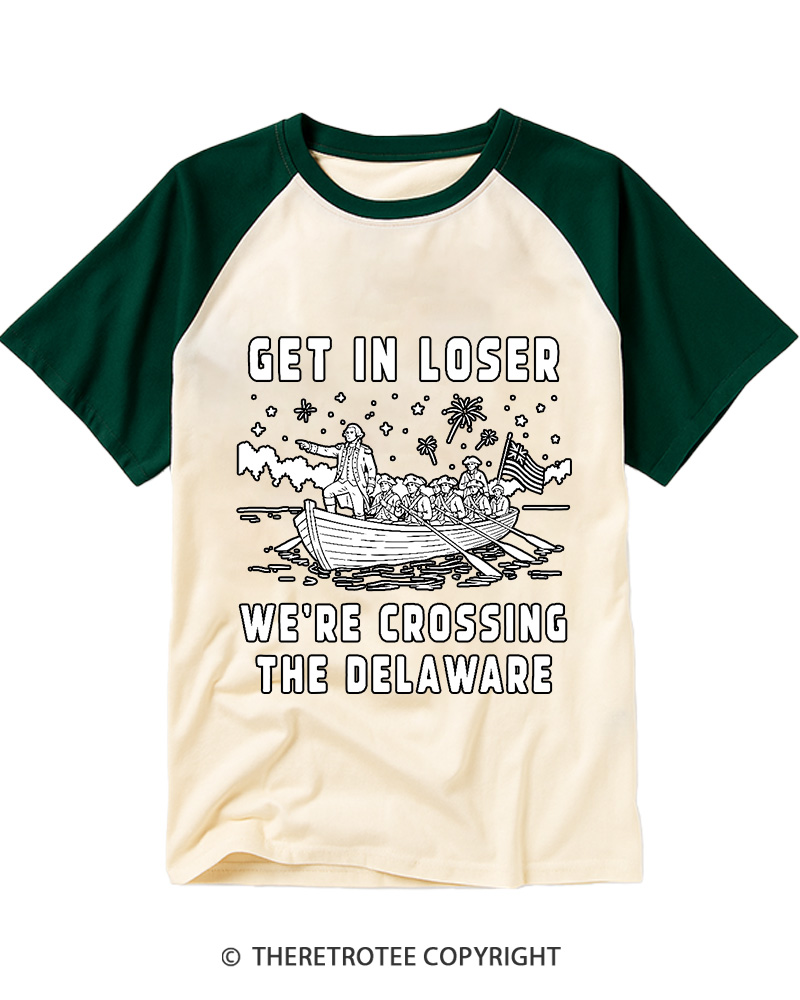TheRetroTee We're Crossing the Delaware 1776 Raglan Baseball T-Shirt