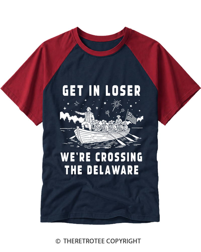 TheRetroTee We're Crossing the Delaware 1776 Raglan Baseball T-Shirt