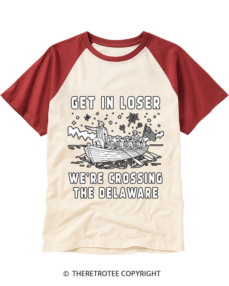 TheRetroTee We're Crossing the Delaware 1776 Raglan Baseball T-Shirt