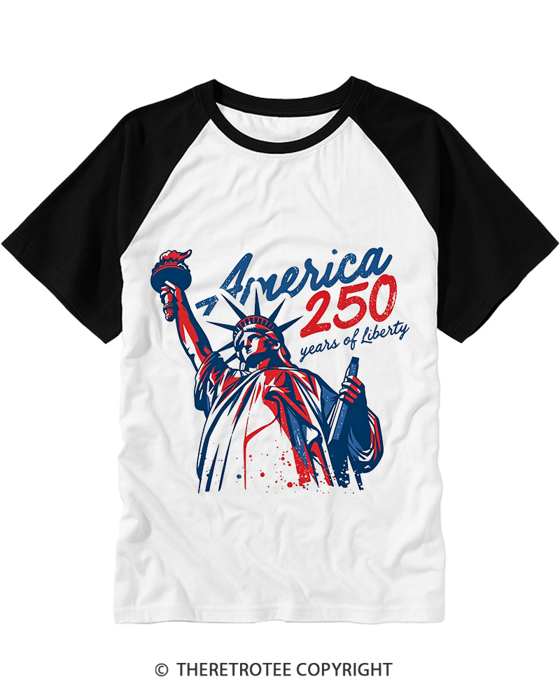 TheRetroTee 250 Years Of Liberty Retro 1776 Raglan Baseball T-Shirt
