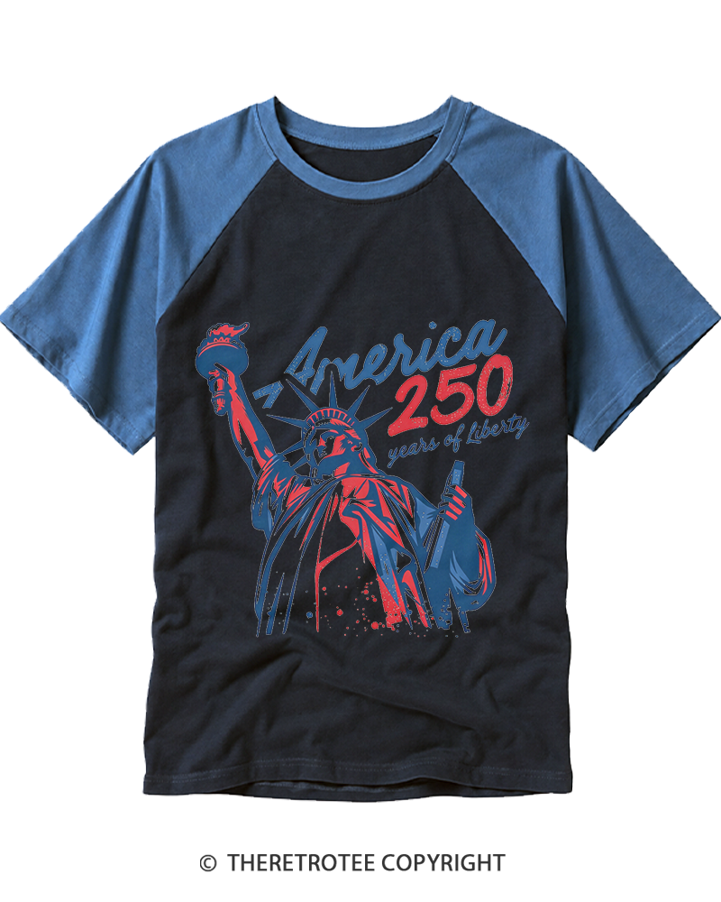 TheRetroTee 250 Years Of Liberty Retro 1776 Raglan Baseball T-Shirt