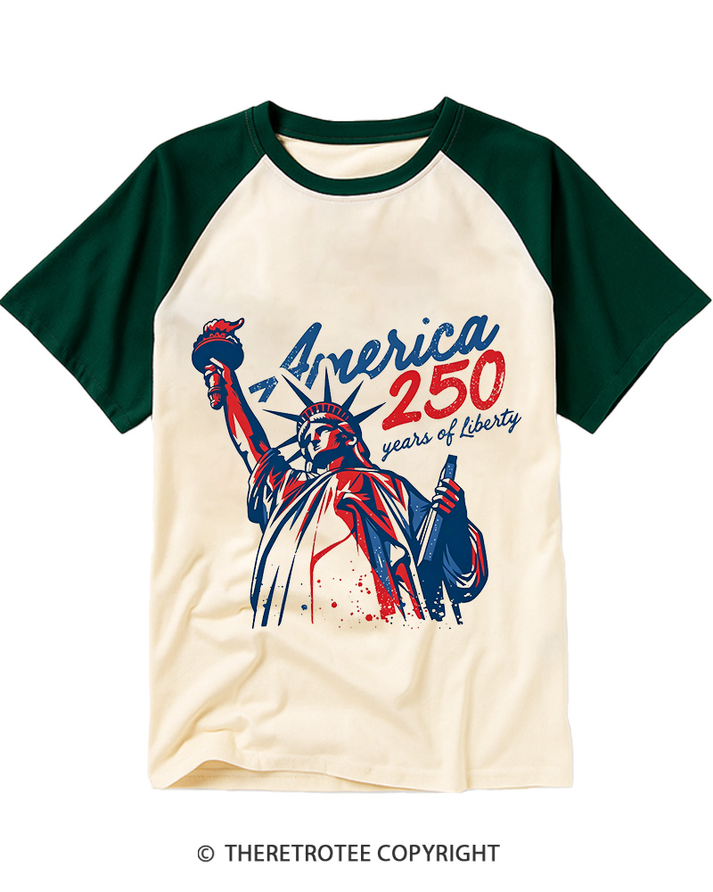 TheRetroTee 250 Years Of Liberty Retro 1776 Raglan Baseball T-Shirt
