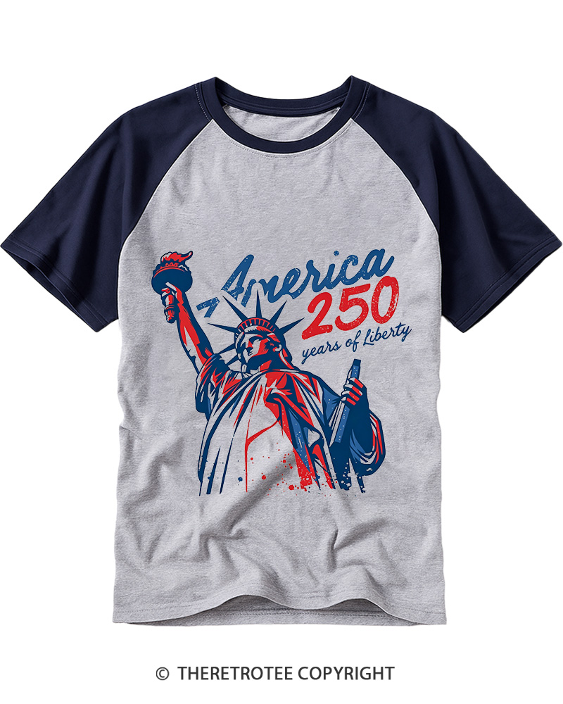 TheRetroTee 250 Years Of Liberty Retro 1776 Raglan Baseball T-Shirt