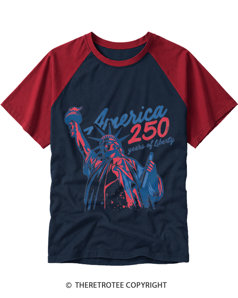 TheRetroTee 250 Years Of Liberty Retro 1776 Raglan Baseball T-Shirt