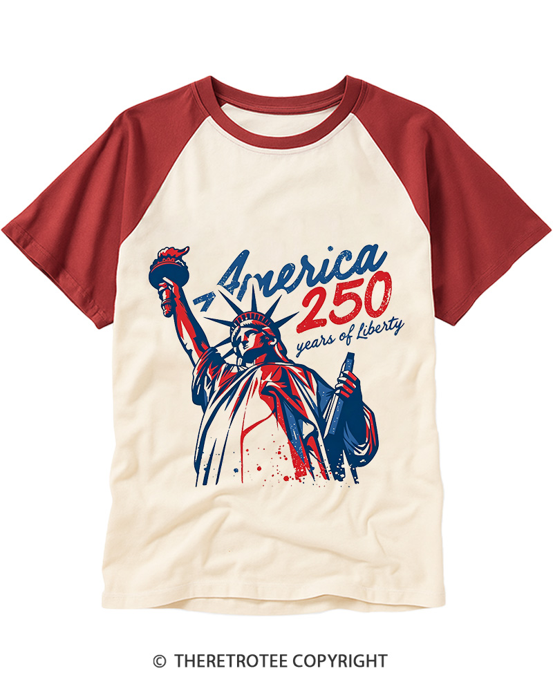 TheRetroTee 250 Years Of Liberty Retro 1776 Raglan Baseball T-Shirt