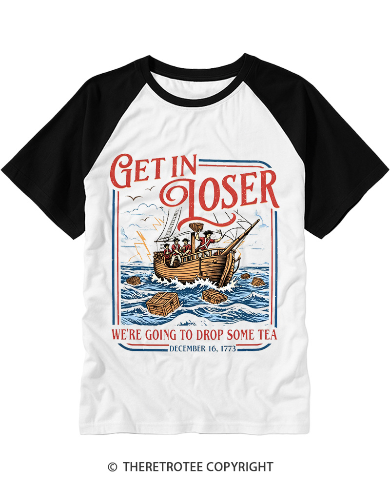 TheRetroTee Boston Tea Party Raglan Baseball T-Shirt