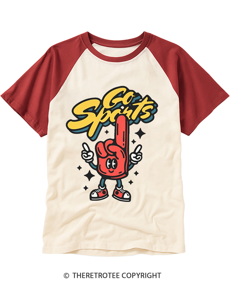 TheRetroTee Funny Go Sports Foam Finger  1990s Raglan Baseball T-Shirt