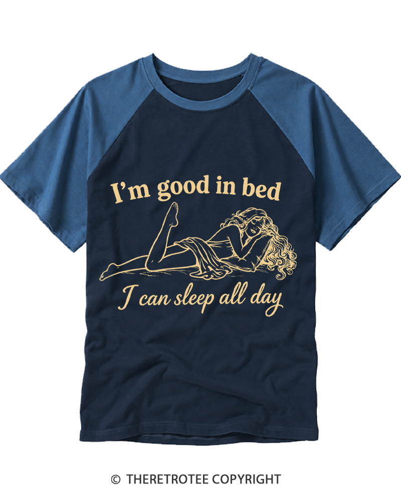 TheRetroTee I Can Sleep All Day 1970s Raglan Baseball T-Shirt