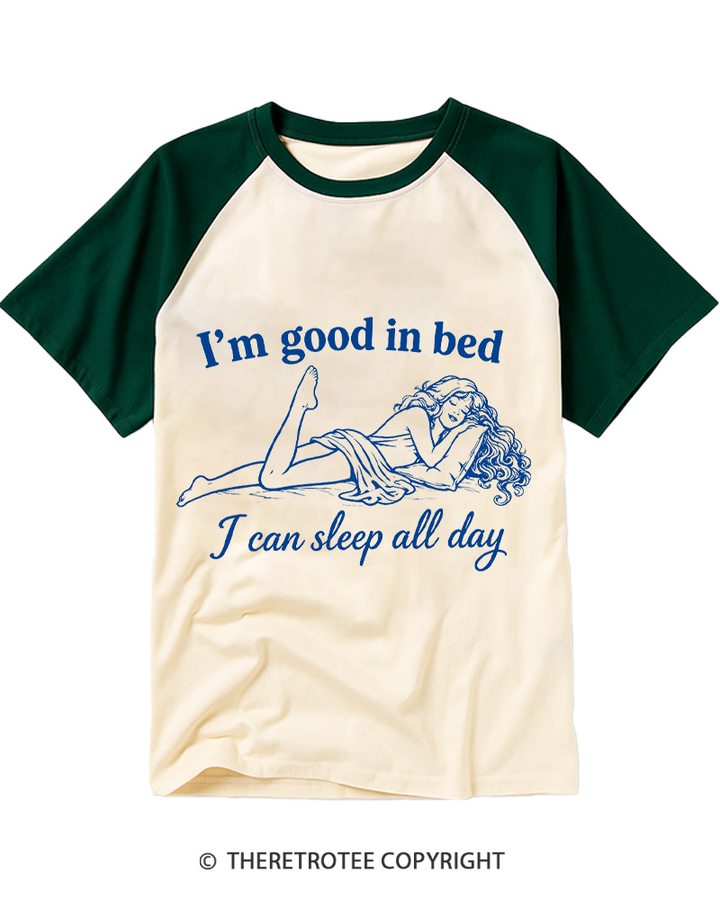 TheRetroTee I Can Sleep All Day 1970s Raglan Baseball T-Shirt